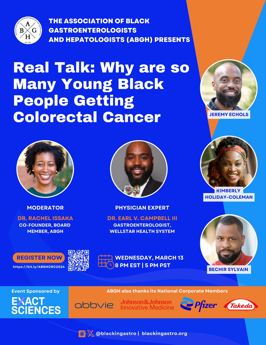 It's #ColorectalCancerAwarenessMonth! Join <a href="/blackingastro/">ABGH</a> for a 1-hour virtual conversation with survivors, caregivers, &amp; doctors. They'll discuss risks, symptoms, and prevention, focusing on "Real Talk: Why Are So Many Young Black People Getting Colorectal Cancer?" 

🔗 Register