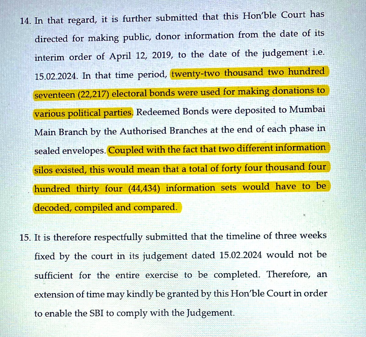 Donor names & redemption details of #ElectoralBonds are both available in SBI’s Mumbai Branch in sealed cover as per their affidavit. Why is SBI not disclosing these immediately? Claim that it needs 4 months to match purchaser & redeemer info for 22,217 bonds is ridiculous!