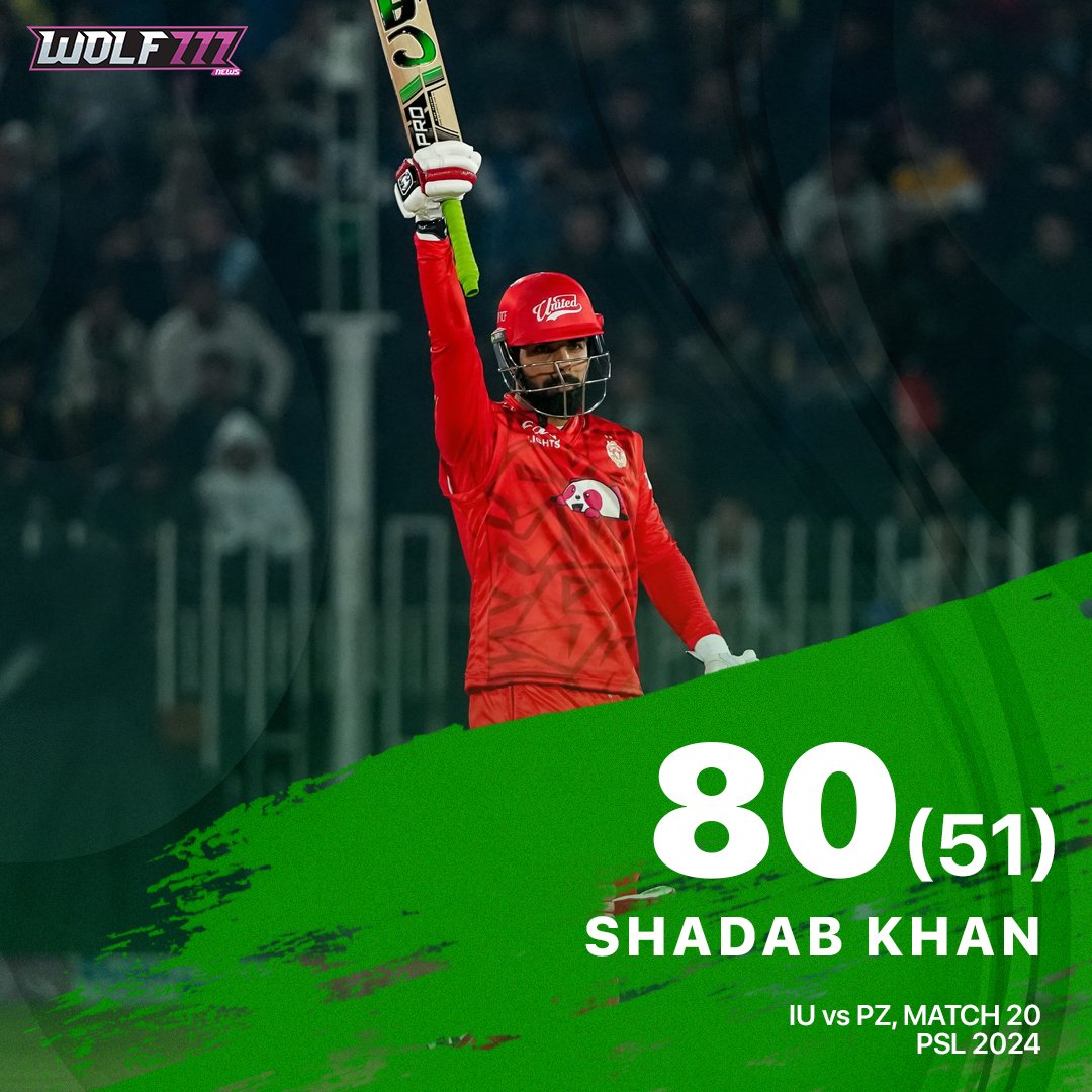 Shadab Khan puts out a show in Rawalpindi with a staggering fifty with the bat. #ShadabKhan #Cricket #PSL #IslamabadUnited #T20 #Wolf777news