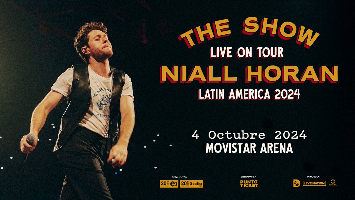 ¡FINALMENTE <a href="/NiallOfficial/">Niall Horan</a> EN CHILE! 🎉 Nos vemos este 4 de octubre 💖

➡️ Preventa clientes <a href="/entel/">Entel Chile</a> o pagando con tarjetas <a href="/Scotiachile/">ScotiaChile</a>, miércoles 6 marzo 10am.
➡️ Venta general, viernes 8 de marzo 10.01am.
🎟️ Entradas en Puntoticket.