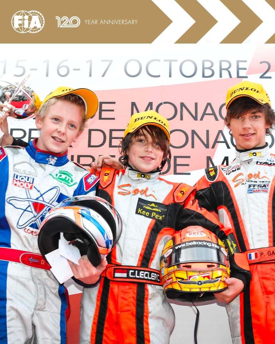 #Throwback: #RoadtoF1 - Rewinding to 2010, when Charles Leclerc & Pierre Gasly at the CIK-FIA Monaco Kart Cup shared a podium (with Dennis Olsen, left, now regular GT driver).

Celebrating 120 Years (1904-2024) #FIA120

©FIA Karting / KSP