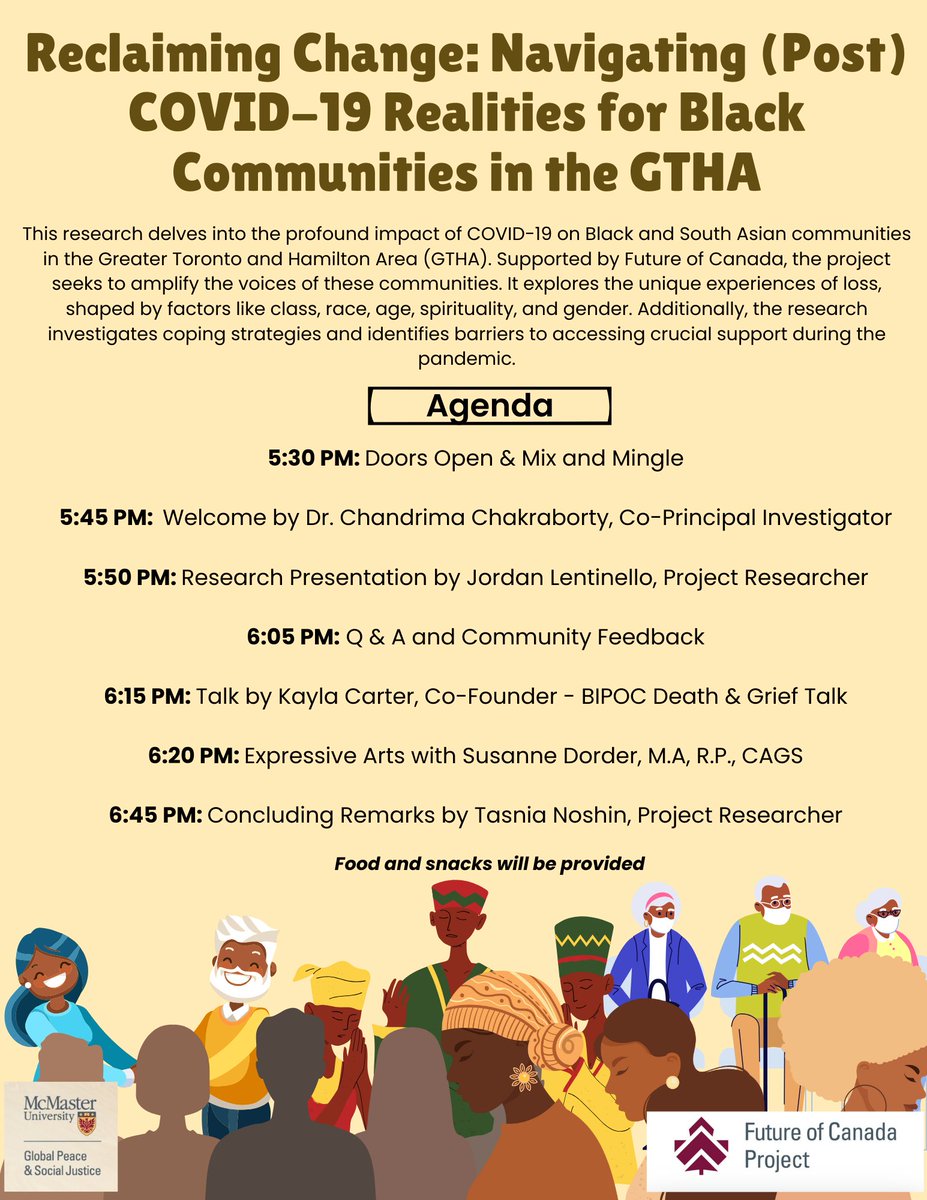 Join us tonight, March 4, 2024 for a Town Hall discussing how Black communities in the GTHA can navigate their post-pandemic realities.

Venue - The Hamilton Room, Hamilton Central Public Library, 55 York Blvd, L8N 4E4
Time - 5:30pm

Reserve a spot here - tinyurl.com/ywaan9fz