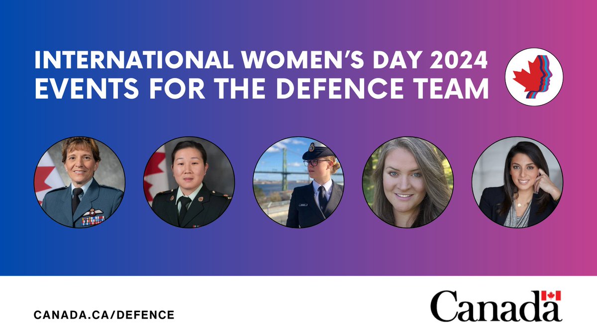 With International Women’s Day coming up on March 8th, mark your calendar for these exciting events: canada.ca/en/department-…

#IWD2024 #InspireInclusion #WomenInDefence #InvestInWomen #EmbraceEquity #SheLeadsHere