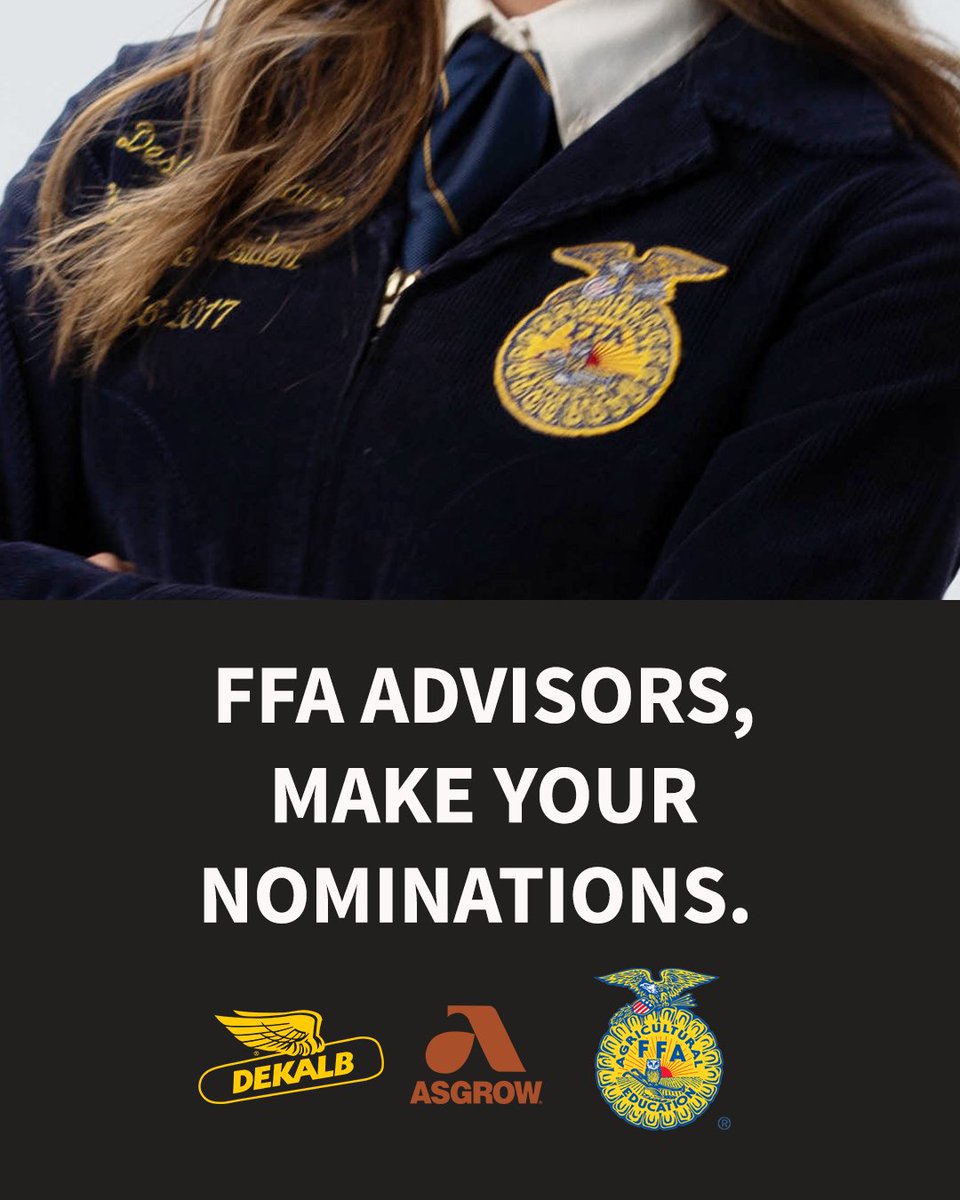 Asgrow_DEKALB's tweet photo. Nominations for the Ag Accomplishment Award are now open. If you are an FFA advisor who knows a 12th-grade member that deserves recognition, we’re all ears. 👉 https://t.co/aoVa9kRh84
#DEKALB #CornThatPerforms #FFAWeek https://t.co/2FGVcSazgI
