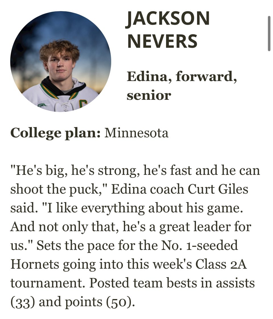 Congrats to #FutureGopher Jackson Nevers on being named to all metro first team by the Strib 🐝👏🏼👏🏼👏🏼
Javon Moore named to the third team as well!