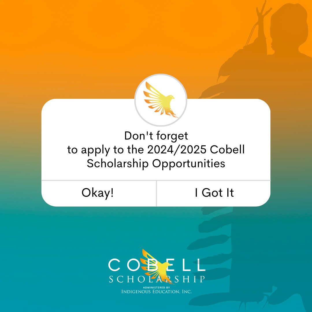 CobellScholars's tweet image. Submit your 2024/25 Cobell Scholarship Undergraduate and Graduate Applications this month! Applications are due March 31, 11:59 pm MDT. Go to cobellscholar.org to apply and access FAQ's!
#CobellScholars #Scholarships #Indigenous #Scholarshipopportunity