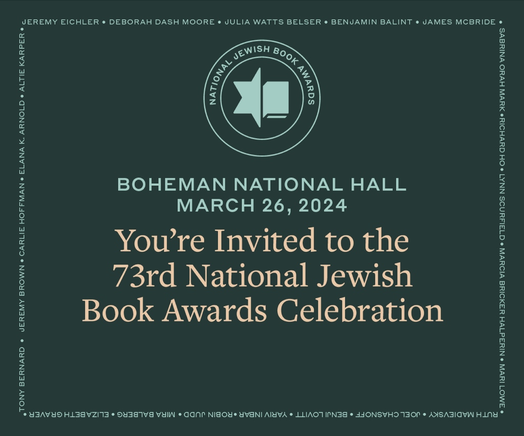 Join us in three weeks for the 73rd National Jewish Book Awards celebration! On March 26 we will be honoring these authors at an in-person celebration with our hosts @alisongreenberg and @bessbell.⁠ Reserve your ticket here. 🎉⁠l8r.it/SW6m