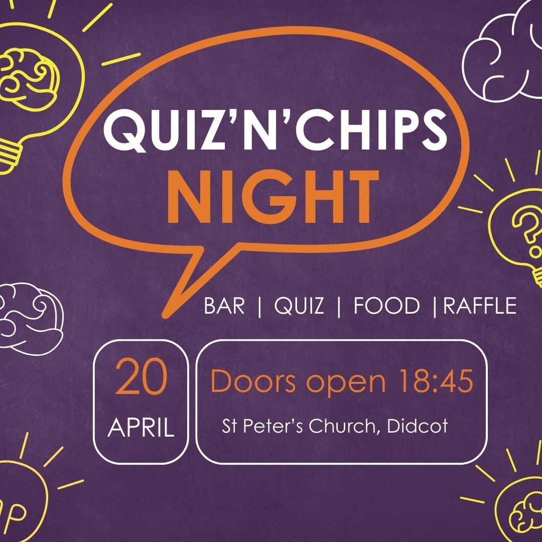 StyleAcre's tweet photo. Quiz'n'Chips night at St Peters Church Didcot - Saturday 20th April, from 6.45pm. Raising money for Style Acre.

Contact quiz@stpeters-didcot.org.uk to enter a team. Entry fee: £9 - £12 per person including food, £5.50 per person no food included. https://t.co/Peo8TD1fhN