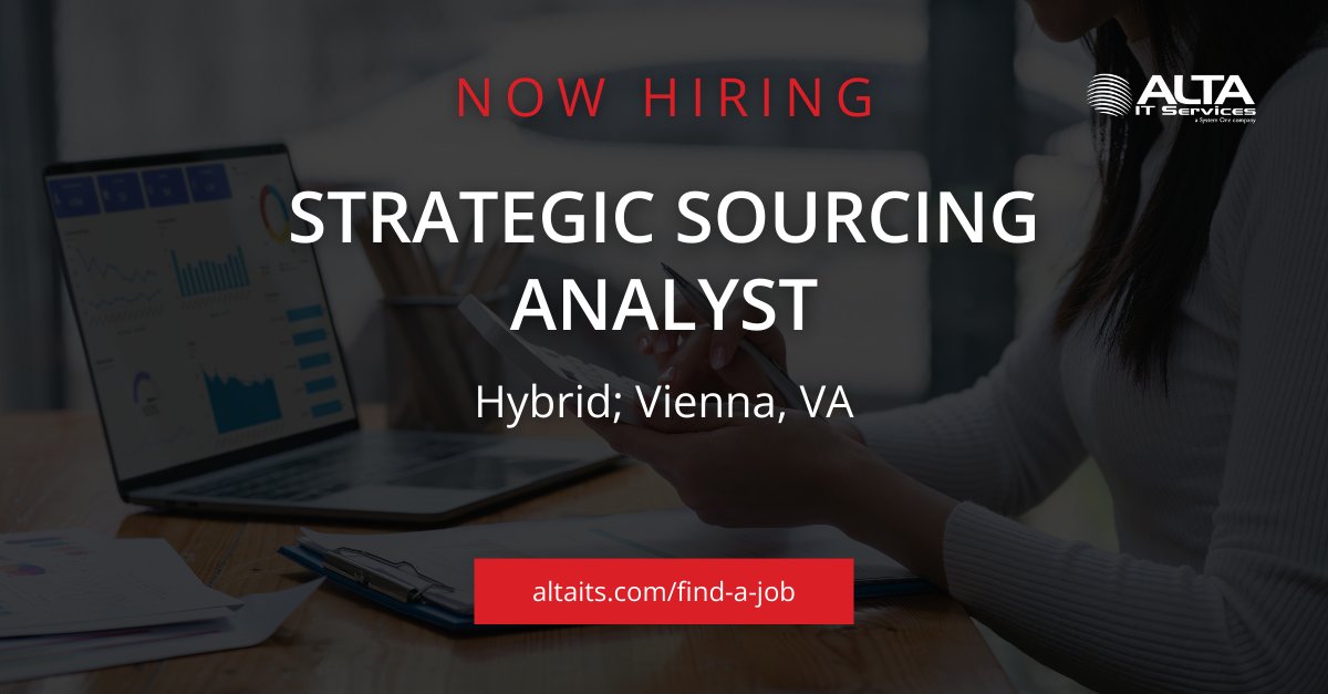 ALTA IT Services is #hiring a Strategic Sourcing Analyst for #hybrid work in Vienna, VA. 
Learn more and apply today: ow.ly/B9nA50QKKc7
#ALTAIT #StrategicSourcingAnalyst #ViennaVA #BusinessAdministration #Procurement #VendorManagement #RiskManagement #RFP #RFI #SOW #CPSM