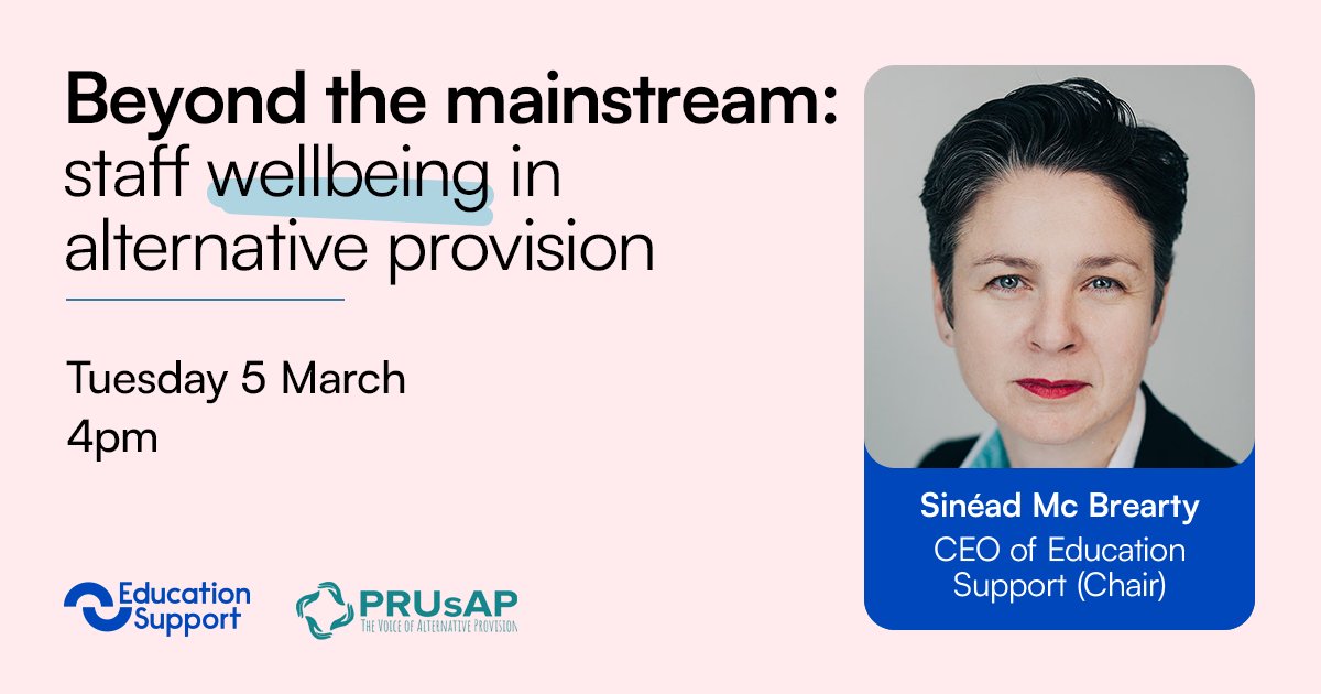 This time tomorrow our CEO @McBreartySinead will chat to our panel about the wellbeing challenges in alternative provision. Don't miss out on hearing from our brilliant speakers! Get your free ticket today: ow.ly/iREa50QKzsO #AP #PRU #Wellbeing #MentalHealth #Teachers