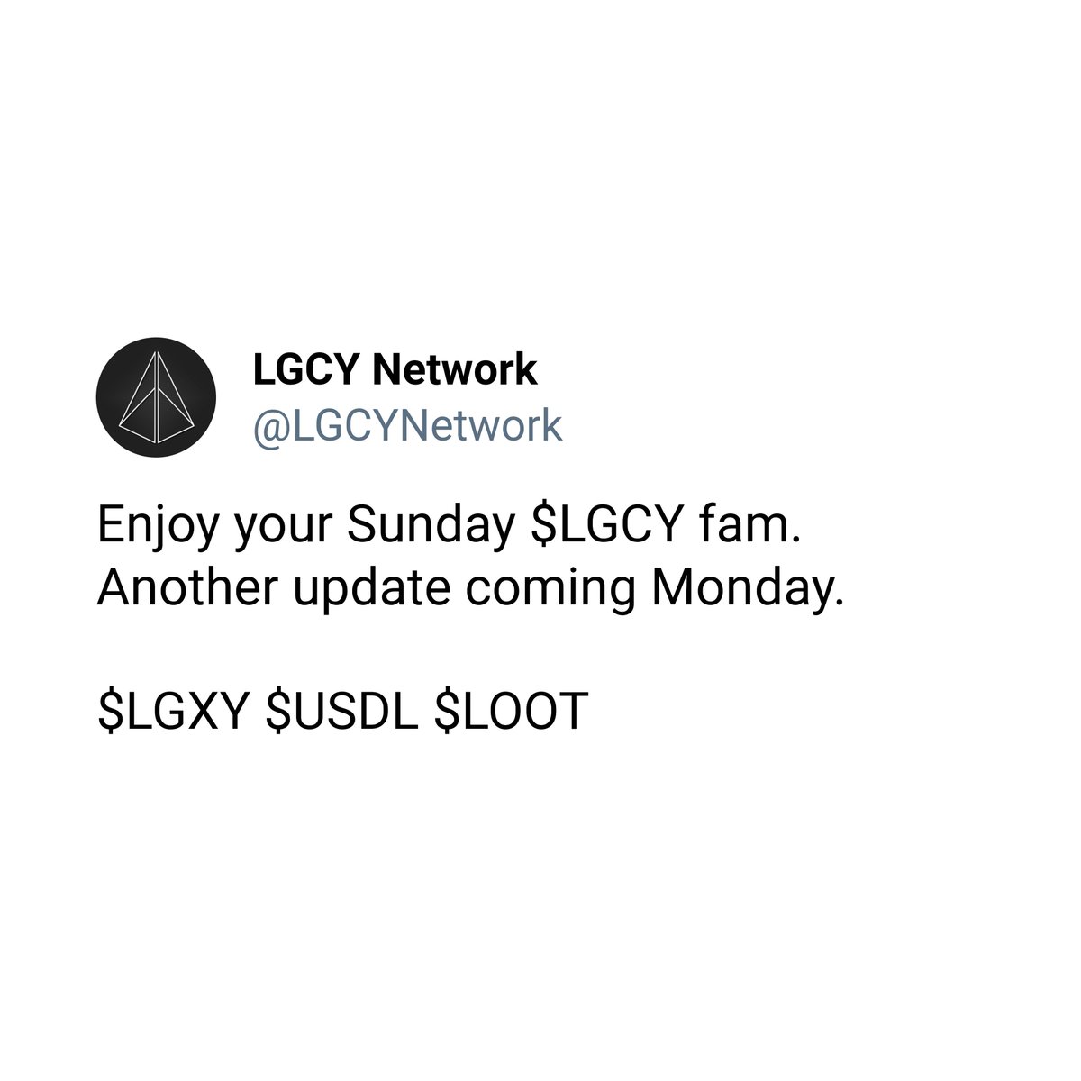 Joshuwa's tweet photo. Big announcement coming from LGCY Network today! Keep your eyes peeled... ⏳️
Follow @LGCYNetwork for details!
#LGCY $LGCY #LGCYnetwork
#LGXY $LGXY #LGCYnetwork https://t.co/u6Ju2dy9Py