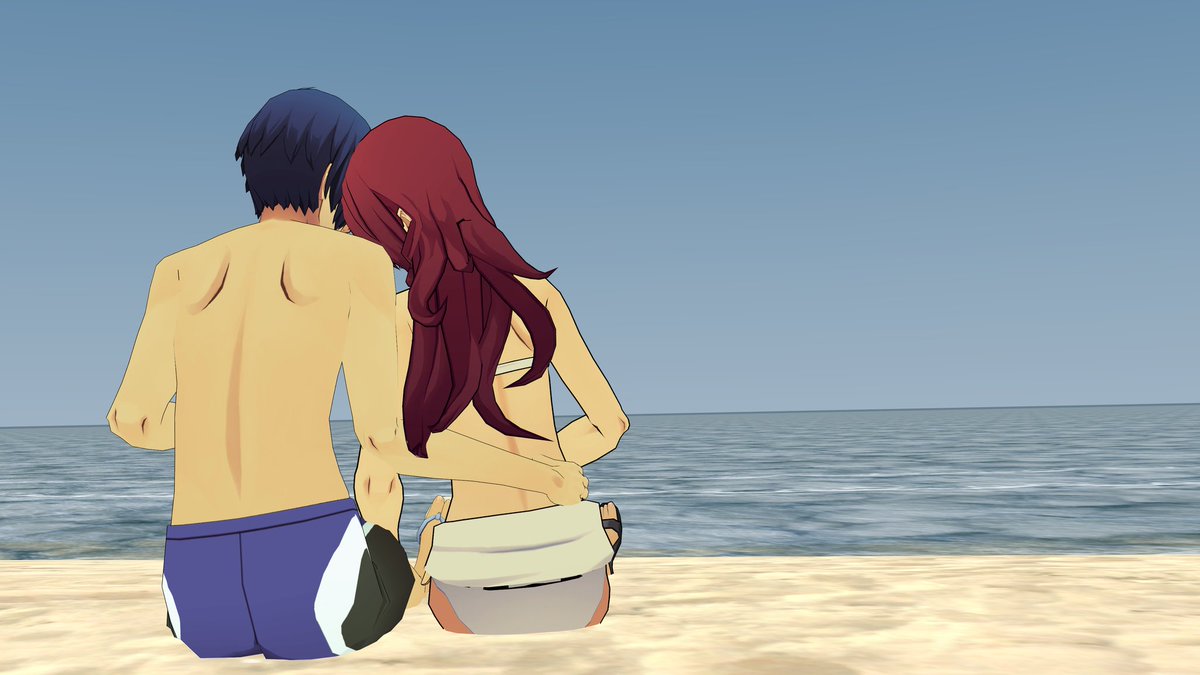 ShuMitsuCentral's tweet photo. This is the greatest beach vacation of all time. #ShuMitsu #Persona3Reload #P3Reload #MakotoYuki #MitsuruKirijo #MikuMikuDance #ShuMitsuIsCanon https://t.co/i3Osnz8oBq