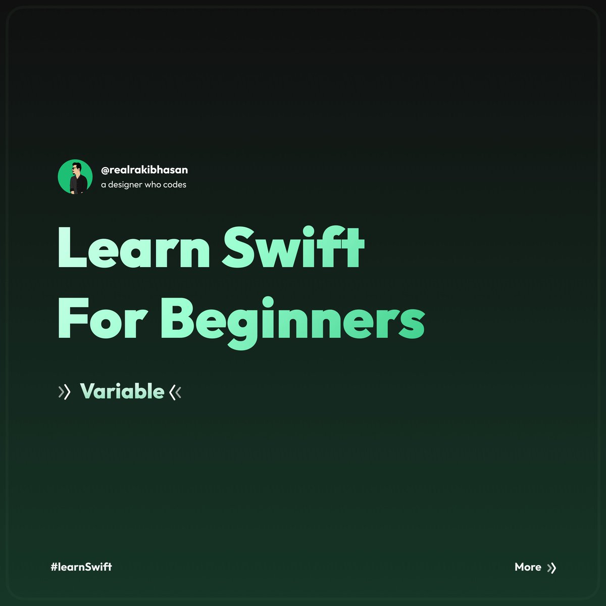 realrakibhasan's tweet image. 👨🏻💻 Learn swift programming language for beginners!
Say Hello 👋
zaap.bio/realrakibhasan
Stay tuned for more coding and design related updates 🤝
#swiftprogrammer #iosappdeveloper #programmer #programming #code #learningtocode #appdevelopment #realrakibhasan