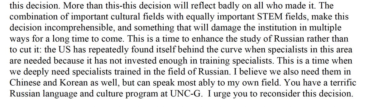 UNCG_AAUP's tweet photo. "I have since verified this and find I am embarrassed for you, for Provost Storrs, for the institution. I already know a group of donors who had been considering a major gift to the humanities at UNCG who have decided not to give at this point, because of
this decision" #savetheg https://t.co/x0VbIaZbWR