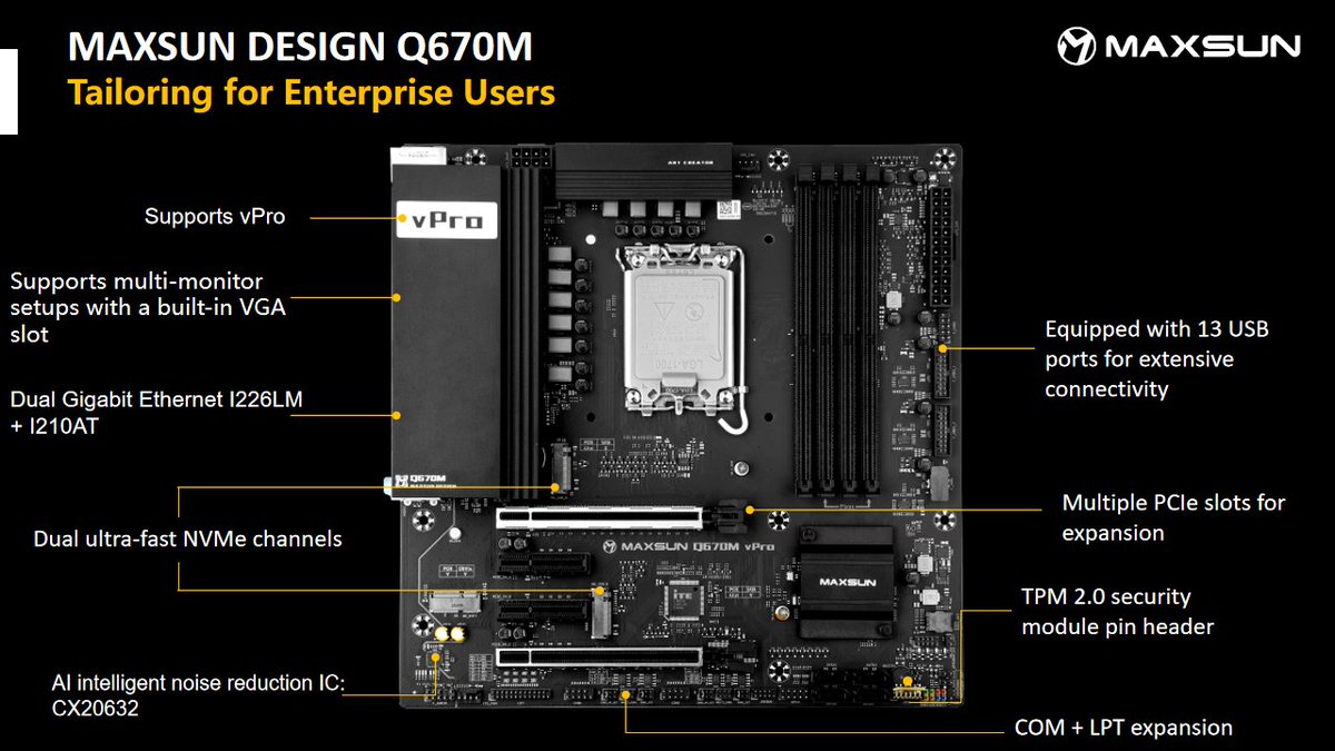 MaxsunOfficial's tweet image. Interface Rich Design: The MAXSUN MS-DESIGN Q670M is a hub for connectivity, supporting a variety of peripherals and devices, ensuring your business stays connected.

Discover the interfaces: maxsun.com/products/q670m…

#Maxsun #RichInterfaces #PeripheralSupport