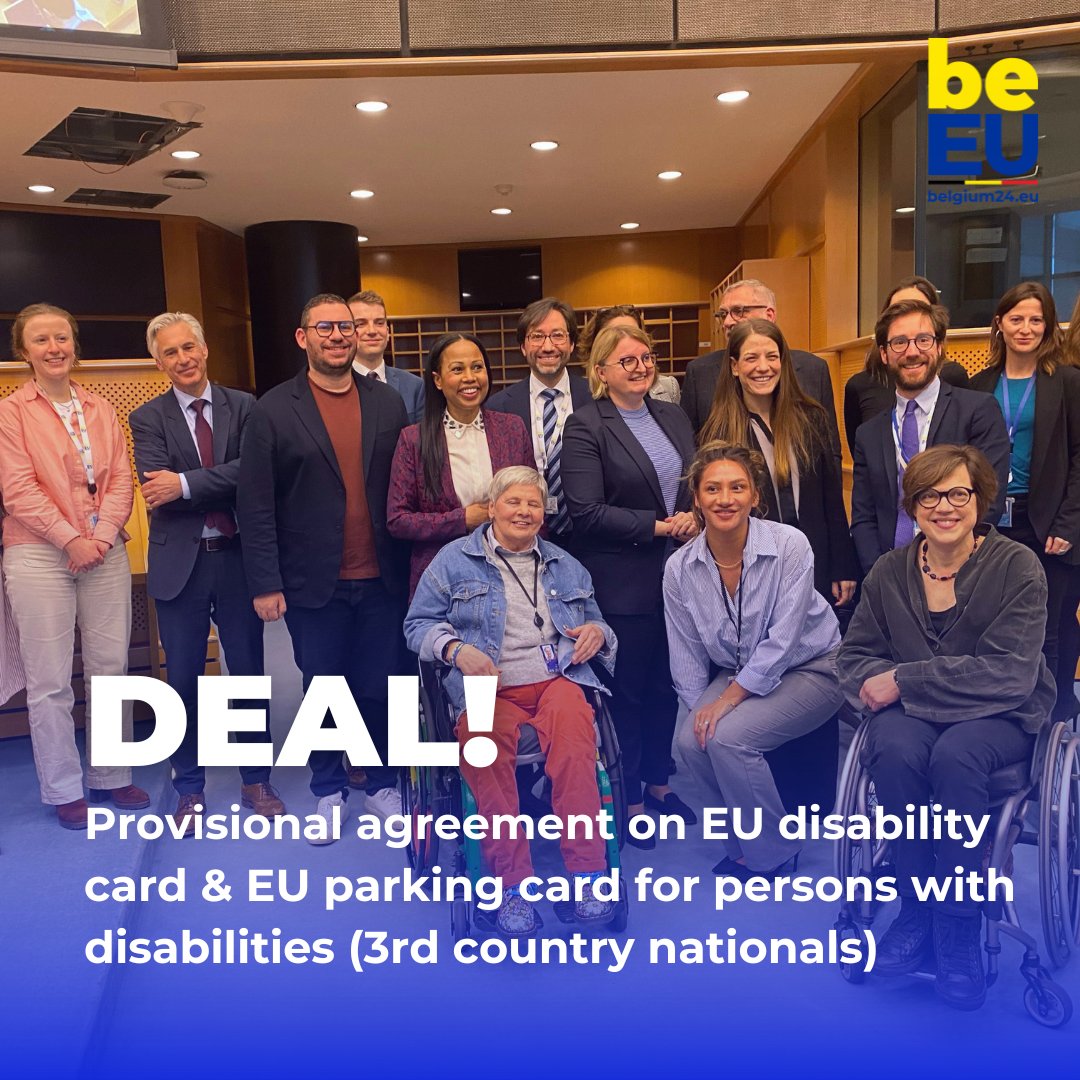 💳Deal! Recently, @EUCouncil & @europarl_EN agreed on the European disability card & European parking card for persons with disabilities. Both institutions today provisionally agree to make the benefits of these cards also available to 3rd country nationals with disabilities.