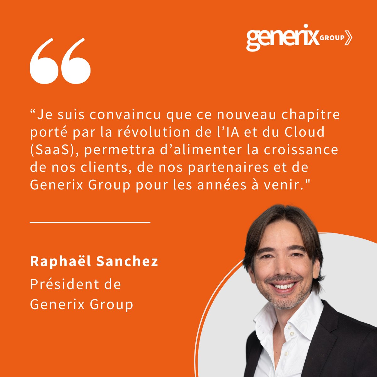 📣 Raphaël Sanchez est nommé Président du groupe Generix. Il succède à Aïda Collette-Sène et reprend le flambeau pour accélérer la croissance et l'innovation dans le cloud (SaaS). #SupplyChain #AI Plus d'infos dans ce communiqué : bit.ly/3V3HBpd