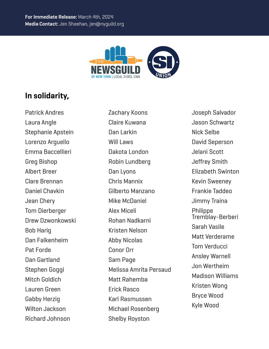 To ABG, Arena Group, and any future publisher of Sports Illustrated: We, the members of the Sports Illustrated Union, make this storied publication what it is. No matter what the future holds, we must be a part of it. #WeAreSI