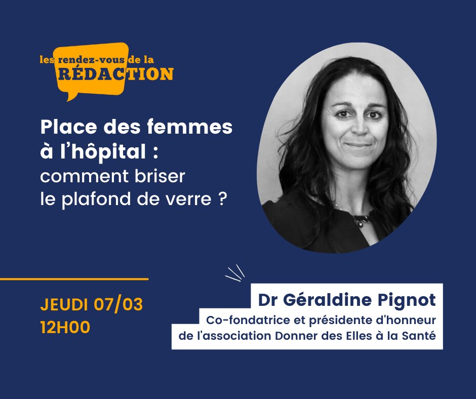 Découvrez la première invitée du prochain Rendez-vous de la rédaction🎙️
Dr <a href="/PignotG/">Pignot Géraldine</a>, co-fondatrice et présidente d'honneur de l'association @donnerdeselles à la santé, interviendra lors de notre webinaire.

📅 RDV ce 7 mars à 12h00 : 
👉 youtube.com/live/Gfb5XAffy…