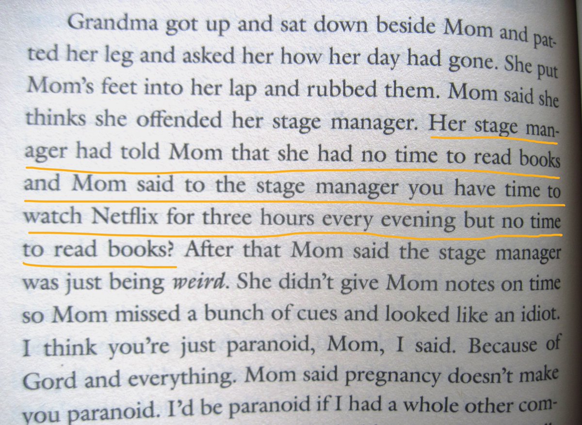 Yep. This (an excerpt from Fight Night by Miriam Toews) is why I don't have a lot of sympathy for people who never manage to read the book for my book club. Nor much tolerance for people questioning how I can read 300+ books each year.