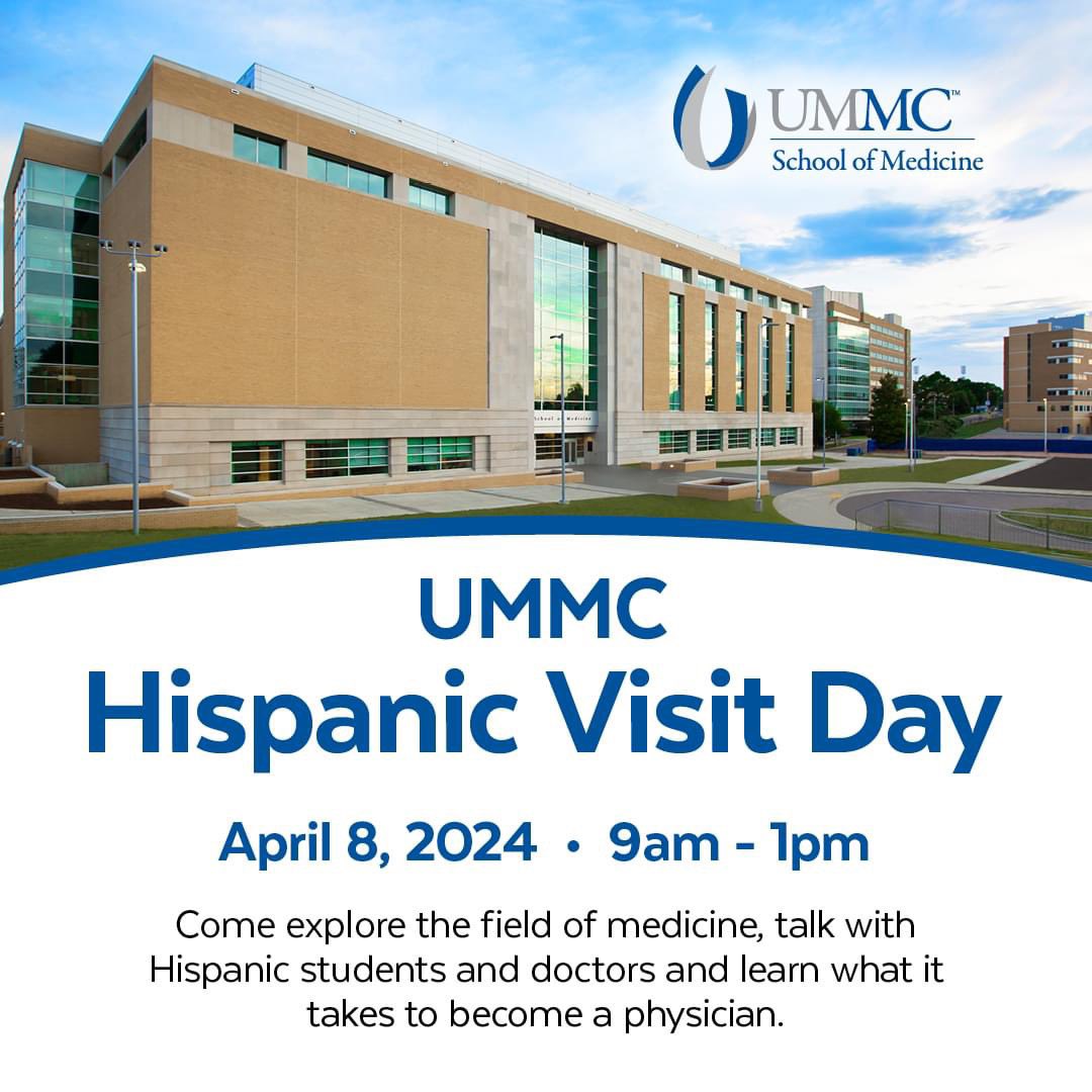 The School of Medicine will host Hispanic Day on Monday, April 8th. This event is open to high school juniors, seniors, and all college students. For additional information, please contact the Office of Admissions at (601-984-5010).