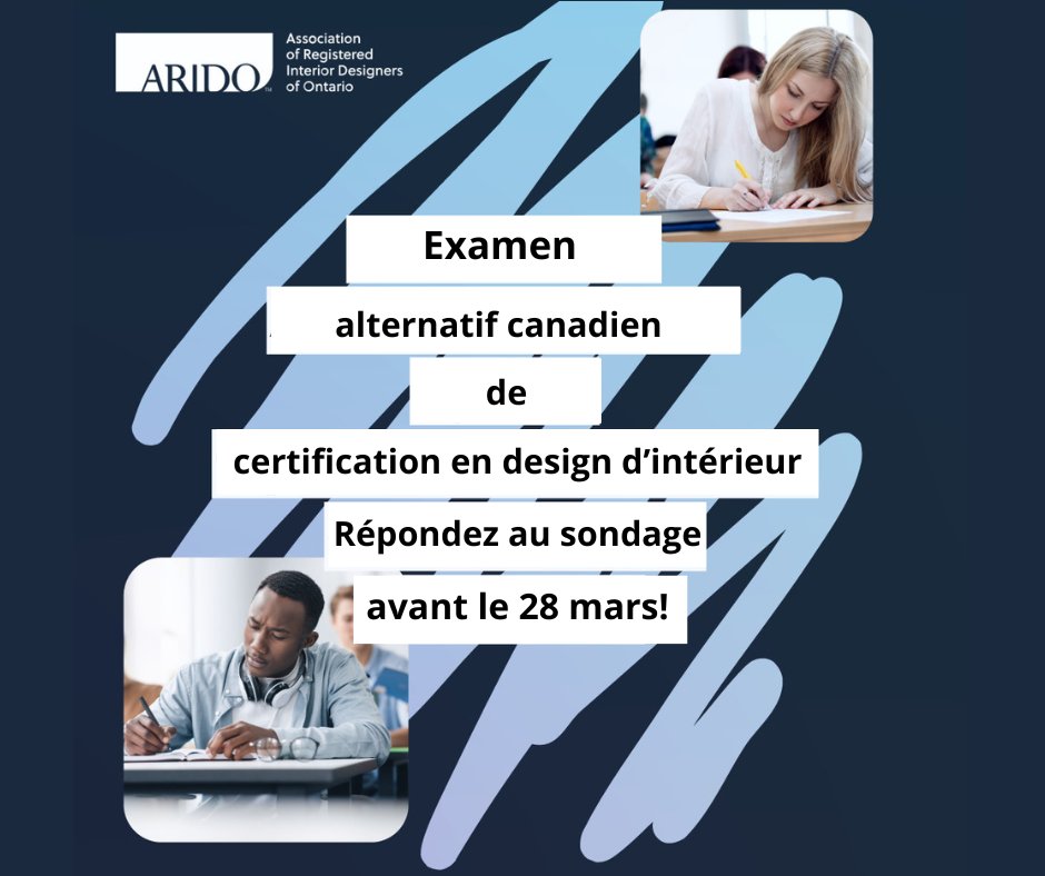 Vous êtes designer d’intérieur? L'ARIDO souhaite recueillir votre avis sur l'examen alternatif canadien de certification en design d'intérieur. Répondre au sondage jusqu’au 28 mars 👉 bit.ly/3uNOdgS
#arido #apdiq #examencanadiendesignintérieur