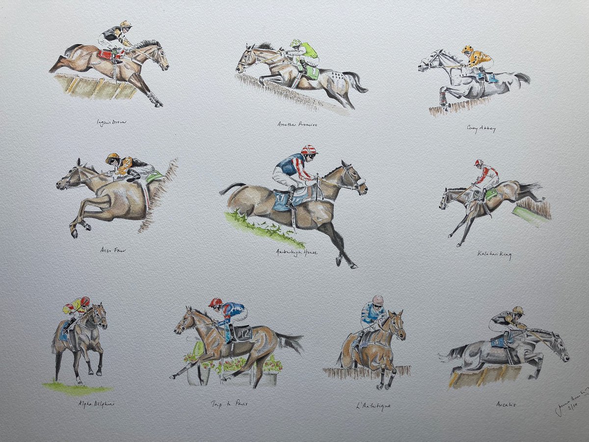JRFArmstrong's tweet photo. 🔊Recently completed montage depicting some of Graham Lee’s big race winners. Gauging thoughts as to whether it should go to print to help raise funds for @glee17ijf ? DM
#AmberleighHouse #InglisDrever
#AnotherPromise #GreyAbbey
#KalahariKing #AlphaDelphini
#TriptoParis
#Arcalis https://t.co/sK8M3EbdVl
