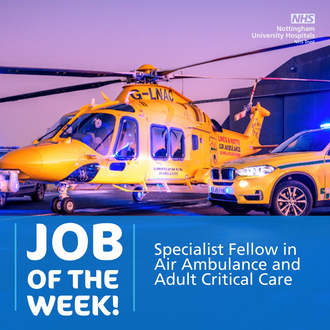 A fantastic opportunity is available at Nottingham University Hospitals (NUH) for a Specialist Fellow in Air Ambulance and Adult Critical Care to join the NUH team! This post would best suit doctors wishing to develop their CV before taking up a consultant post. Link in comments