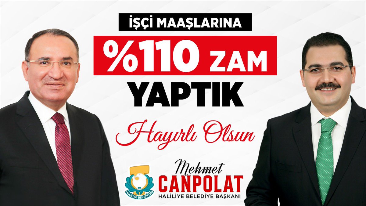 Haliliye Belediye Başkanı Mehmet Canpolat, işçilerin maaşlarına % 110 zam yaptı

@mcanpolatnet @bybekirbozdag @haliliyebasin @ahmethamdicicek #sanliurfa #kabinetoplantisi