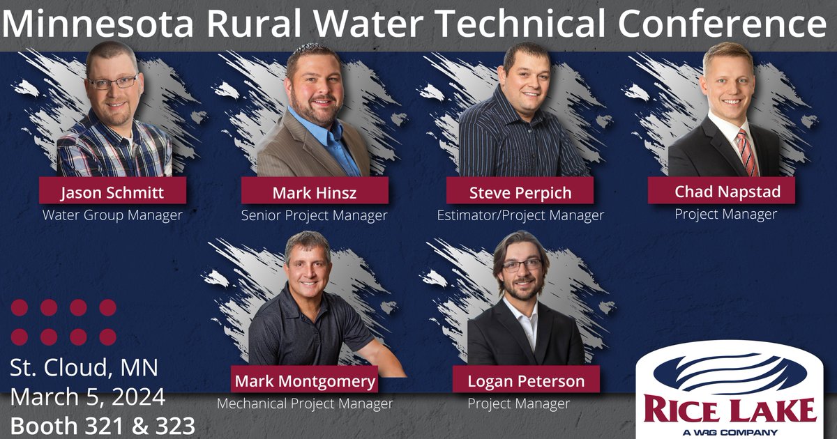 Rice_Lake's tweet image. We hope to see you at the Minnesota Rural Water conference in St. Cloud. Stop by and see us at our booth on Tuesday! Rice Lake is a proud diamond sponsor.
#MRWA #RiceLakeConstruction