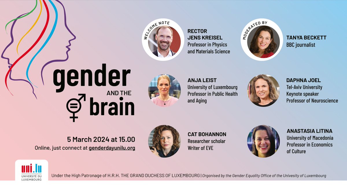 I am looking forward to speaking at the online event Gender and the Brain <a href="/uni_lu/">uni.lu</a> tomorrow 5 March 3pm CET. 
Thank you to the organizers <a href="/ZanajSkerdi/">skerdi zanaj</a> @ConchDAmbrosio Claus Vögele
genderdayunilu.org
