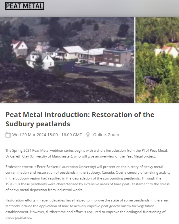 Emma Shuttleworth (@em_shuttleworth) on Twitter photo New webinar series as part of NERC #PeatMetal exploring peatland heavy metal contamination, disturbance and restoration. First session 20/03/24 with <a href="/garethdclay/">Gareth Clay</a> and Peter Beckett. Please share widely!
Full details - peatmetal.com/workshops/ Register - bit.ly/4bXpG9N New webinar series as part of NERC #PeatMetal exploring peatland heavy metal contamination, disturbance and restoration. First session 20/03/24 with <a href="/garethdclay/">Gareth Clay</a> and Peter Beckett. Please share widely!
Full details - peatmetal.com/workshops/ Register - bit.ly/4bXpG9N