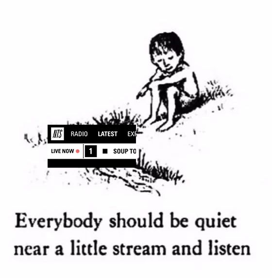 time for everyone to be quiet near a little stream - new shows recently added to the archive below... 
nts.live/latest