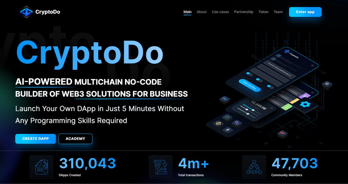 🚀We're thrilled to announce that over 310,000 DApps have been created through the CryptoDo platform! These are fantastic results, but we're not stopping there. We continue to enhance our product and attract more builders to the web3 ecosystem🌐 Keep building 🫡 #CryptoDo