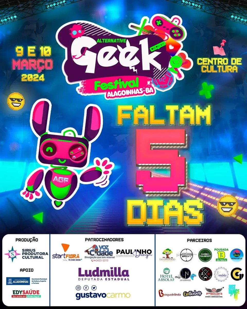 agfbaoficial's tweet image. 🎉 ESTÁ CHEGANDO! 

📆 09 e 10 de Março no Centro de Cultura de Alagoinhas!

#AGFBA #AlternativeGeekFestival #Alagoinhas #Geek #EventoGeek