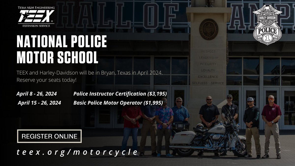 TEEX and Harley-Davidson's National Police Motor School will be in Bryan, TX in April 2024! Check out teex.org/motorcycle
.
.
#harleydavidson #motorcycle #policemotorcycle #motorcyclesafety #nationaltraining #motorunit #teextraining