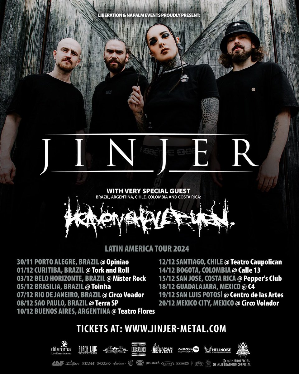‼️LATIN AMERICA TOUR TICKETS ON SALE NOW‼️ Grab yours here: jinjer-metal.com #jinjer #heavenshallburn #cometobrazil #latinamerica #tour #letsgooo