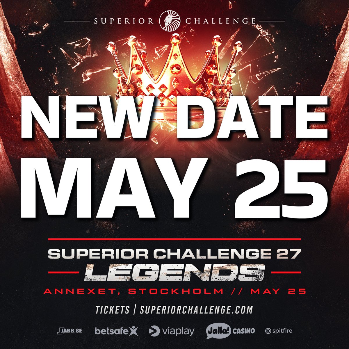 Dear community,
 
Superior Challenge 27, originally scheduled for March 16, will now take place on May 25 at Annexet in Stockholm.
 
Don't miss this unforgettable experience!
 
Warmest regards, 
Superior Challenge