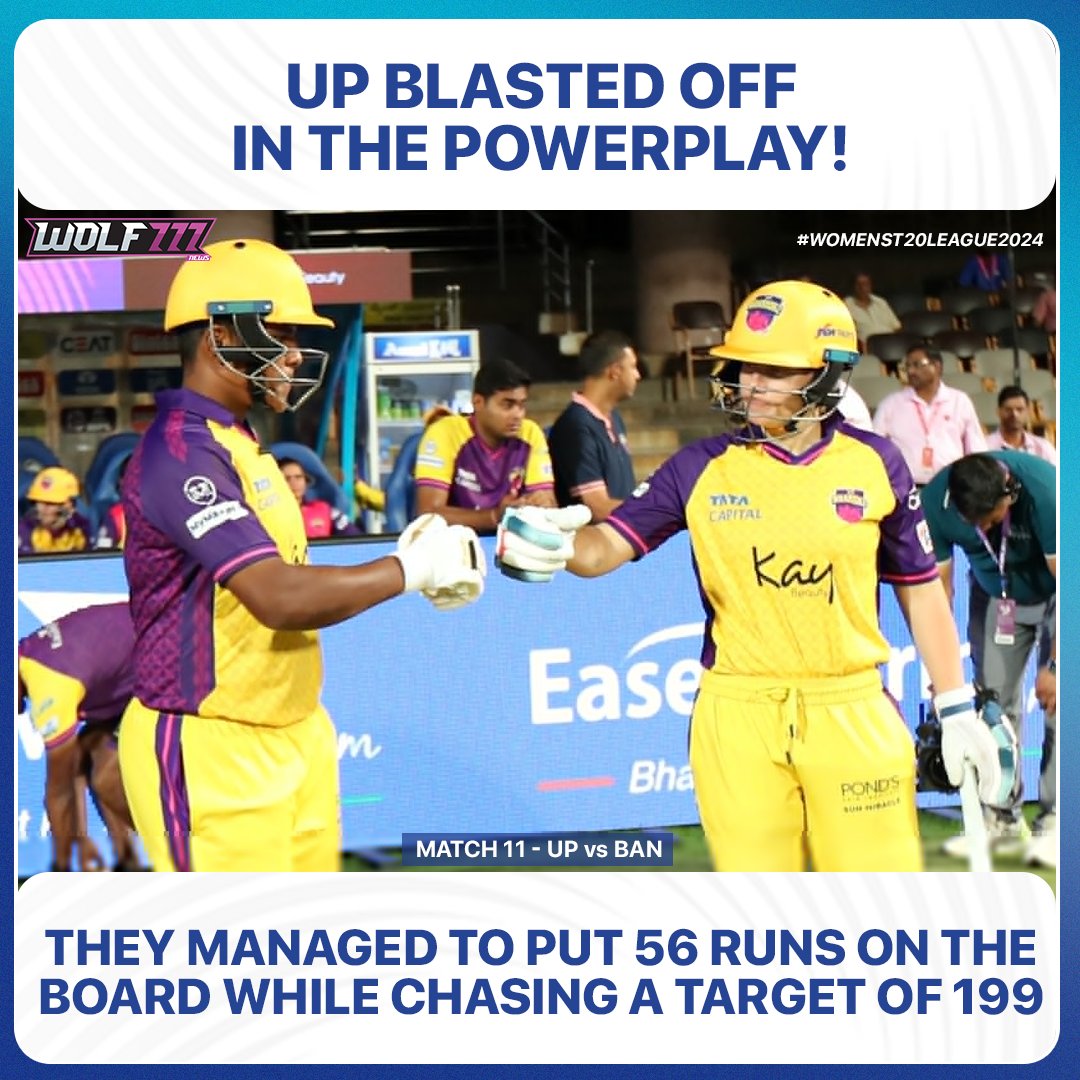 Strong start for Up in the Powerplay! Can they chase down Bangalore's massive target? #Bangalore #UP #womenscricket #T20Cricket #AlyssaHealy #Wolf777News