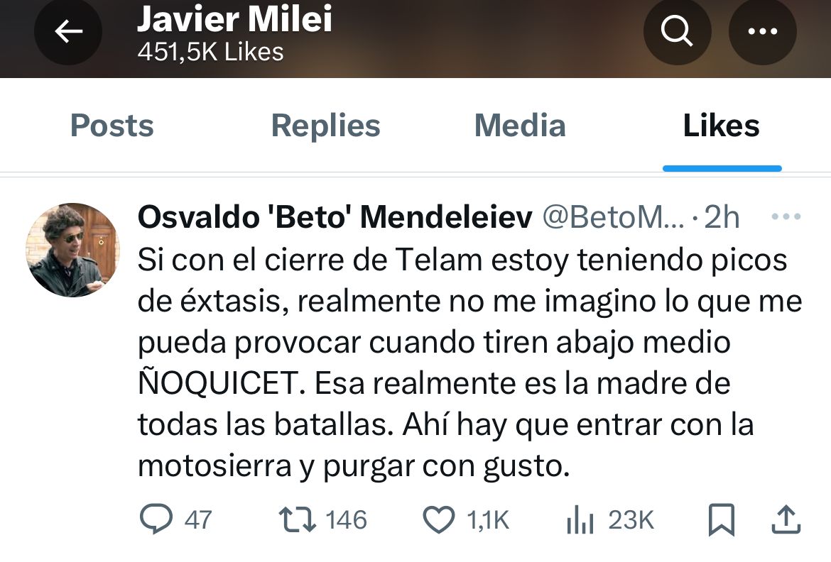 rquiroga777's tweet photo. Investigadores de CONICET que están diciendo que hay que darle tiempo al presidente... vieron el like que acaba de dar Milei? Siguen convencidos de que a ustedes no les va a tocar? https://t.co/PDDzXZtSnL