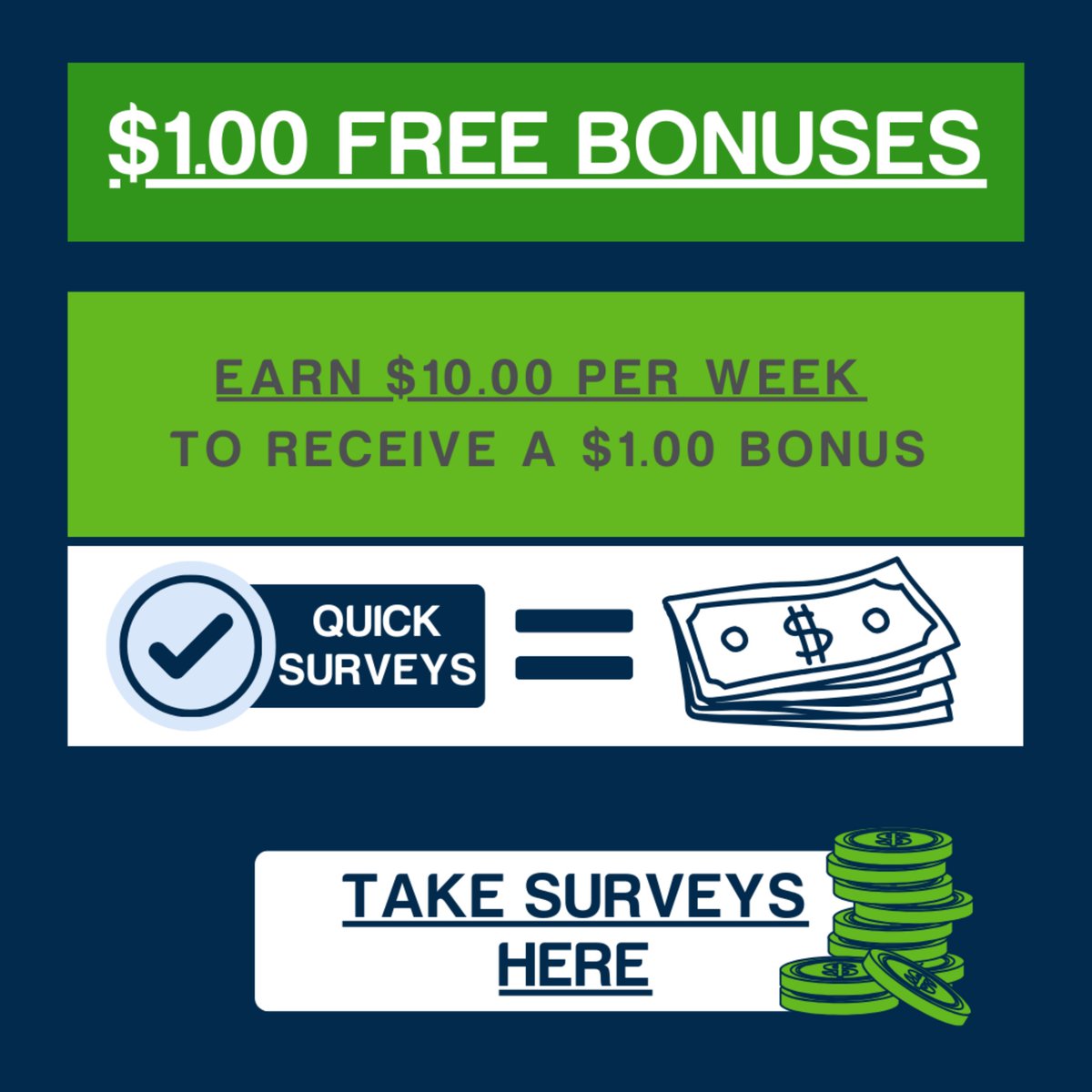 Earn $10.00 each week in March with paid surveys and receive a free $1.00 bonus straight to your Offernation account.
Start taking paid surveys today!

#paidsurveys #getpaidtoday #makemoneyonline