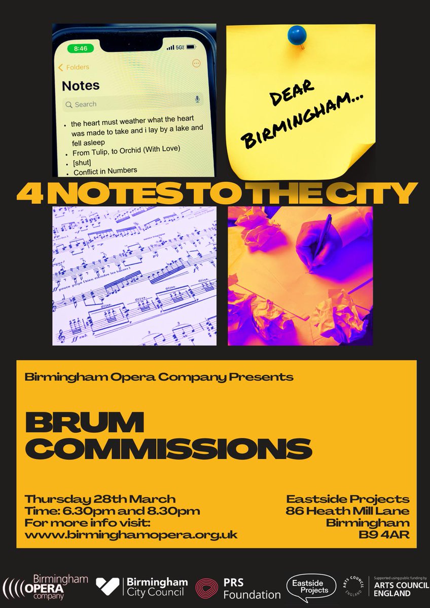 🚨Brum Commissions sees four creative teams present brand new short form opera. You, dear Birmingham, are invited to join us on Thursday 28 March at Eastside Projects to listen to a few notes we’d love for you to hear🚨 Book your tickets🎟 birminghamopera.org.uk/new-work