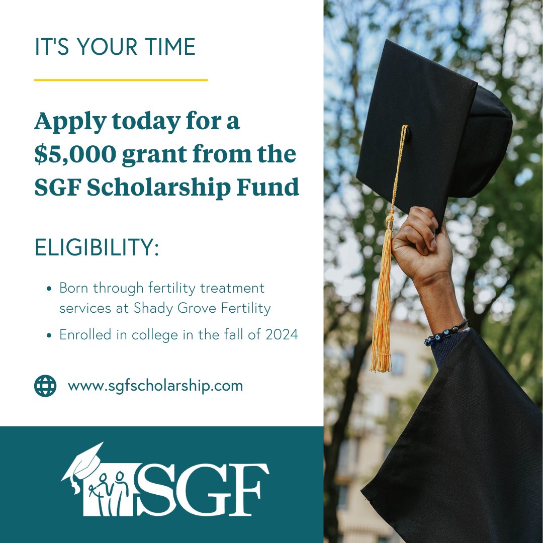 If you were born through #fertility treatment services at SGF and are enrolled in college in the fall 2024, you are eligible to receive a #scholarship from the SGF Scholarship Fund. Apply today at sgfscholarship.com!
