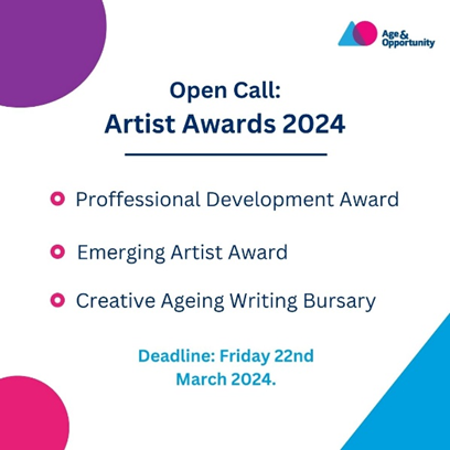 Are you an artist aged 50+? @Age_Opp's 2024 Artist Awards are now open! These awards are designed to support artists who are aged 50+ at different stages of their career. Find the award that works for you: bealtaine.ie/2024-artist-aw…