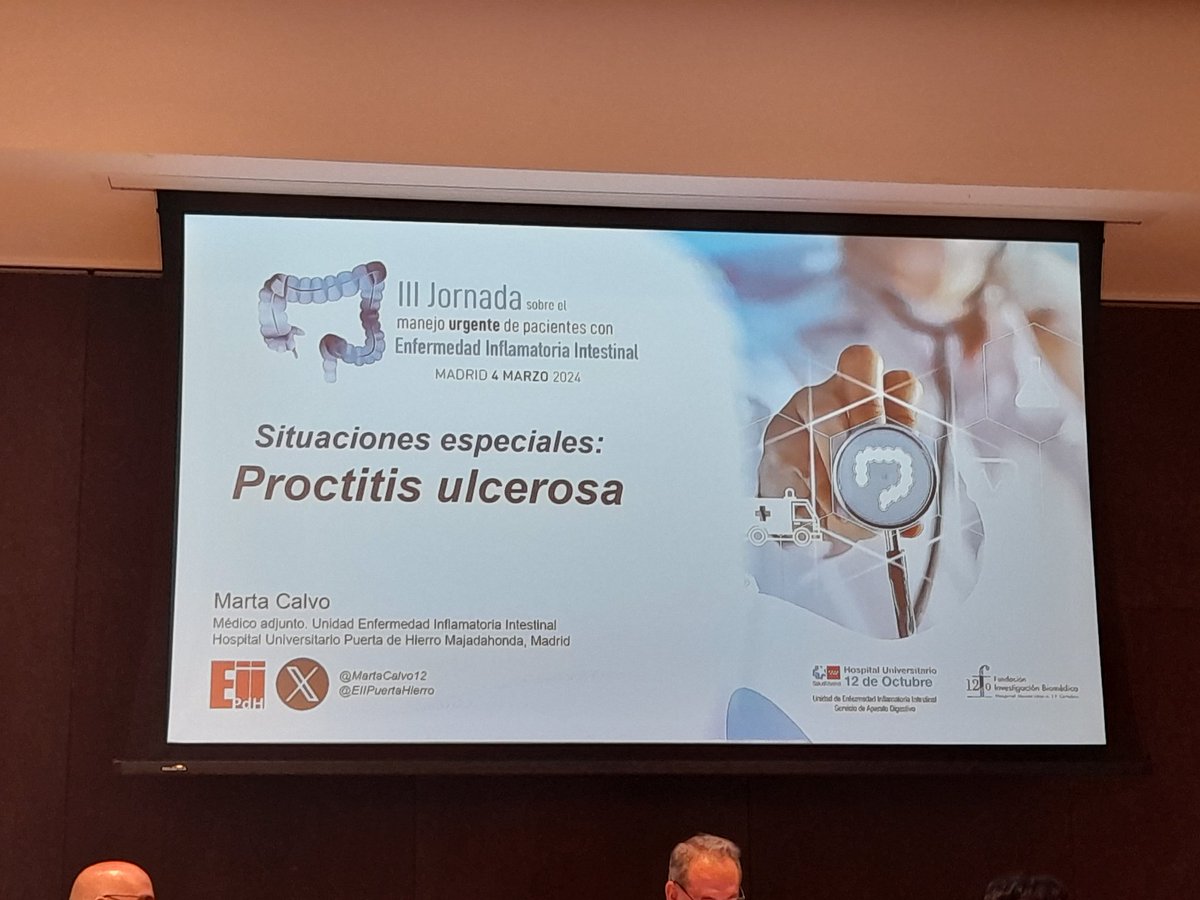 AnaDuroam's tweet image. La Dra @MartaCalvo12 a través de un caso clínico revisa la prostitis ulcerosa, diagnóstico diferencial, manejo de los pacientes, tratamiento de elección 
👉 III Jornada sobre manejo urgente pac con EII
 H.12 de octubre