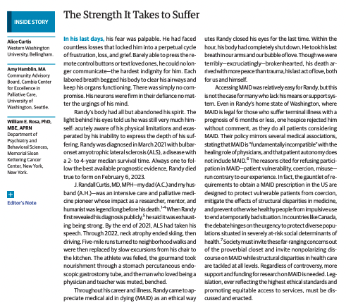 ❤️‍🩹Writing this piece for @JAMAInternalMed w @JRandallCurtis1' wife, Amy, and daughter, Alice, has been a most meaningful experience🫂We call for a discourse on medical aid in dying rooted in compassion & respect-one that does Randy's memory proud➡️🔗: jamanetwork.com/journals/jamai…🙏