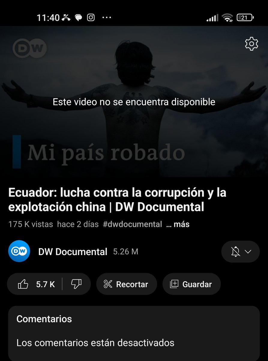 bonilcaricatura's tweet photo. ¿Quien dio la orden de bloquear este documental de la @dw_espanol ?
Hasta ayer 175 k vistas y ya no se lo puede ver. https://t.co/5FQvM4M7Wo