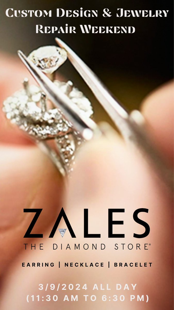 OakCourtMall's tweet photo. CUSTOM DESIGN AND JEWELRY REPAIR WEEKEND AT @ZalesJewelers 

Our custom design services provide a unique and personal experience. Work with a Jewelry Expert in-store to create a one-of-a-kind piece of jewelry from start to finish.

11:30am to 6:30 pm. Book appointment today! https://t.co/zjK2LJOJtc