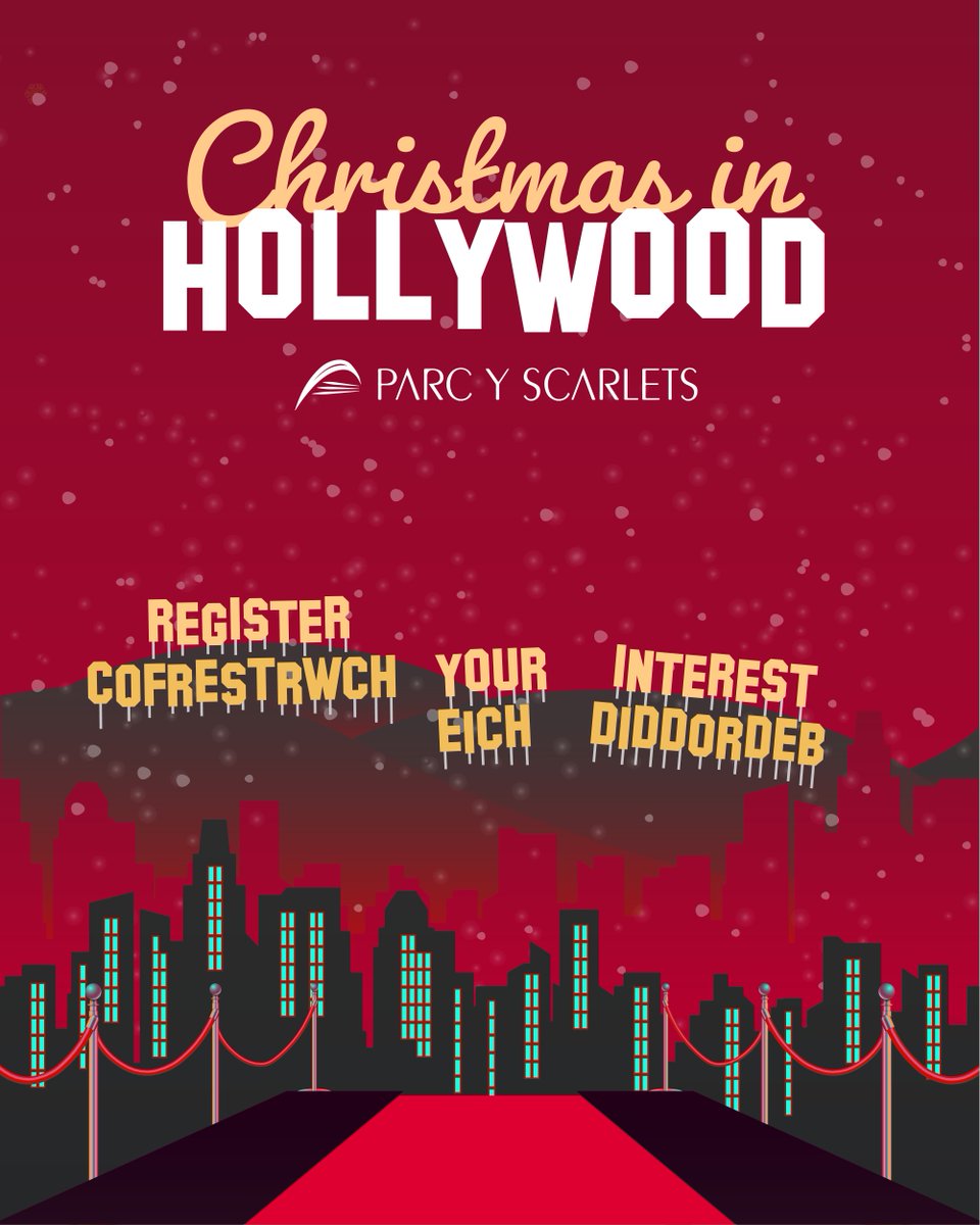 ✨ 🎥 🎬 Lights, camera, action! It's your very own Christmas in Hollywood! Register your interest for a night of glitz & glamour at Parc y Scarlets by clicking the link 👇 bit.ly/3TvTwet Cofrestrwch eich diddordeb ar gyfer Nadolig yn Hollywood ym Mharc y Scarlets ✨