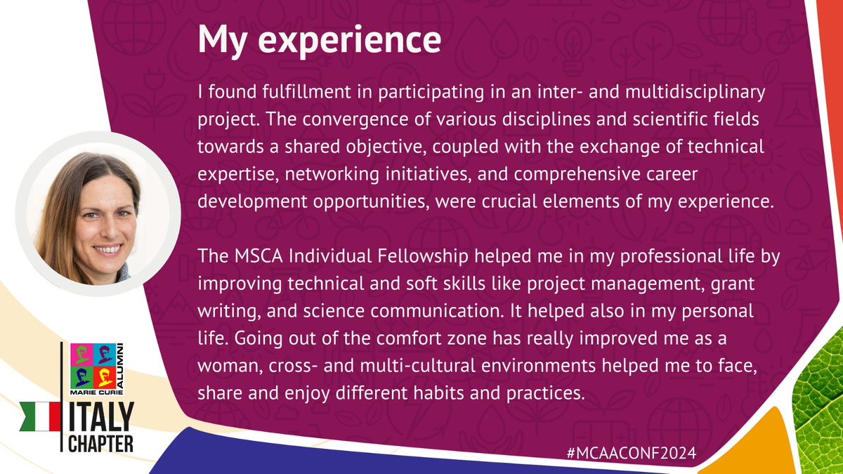 MCAA Italy Chapter (@mcaa_italy) on Twitter photo Get to know <a href="/corinneportioli/">Corinne Portioli</a>. She participated in a Global Fellowship between Genoa and Houston while researching in the Neuroscience field.
Don't miss the opportunity to learn from closer to other MSCA experiences at the #MCAACONF2024! Get to know <a href="/corinneportioli/">Corinne Portioli</a>. She participated in a Global Fellowship between Genoa and Houston while researching in the Neuroscience field.
Don't miss the opportunity to learn from closer to other MSCA experiences at the #MCAACONF2024!